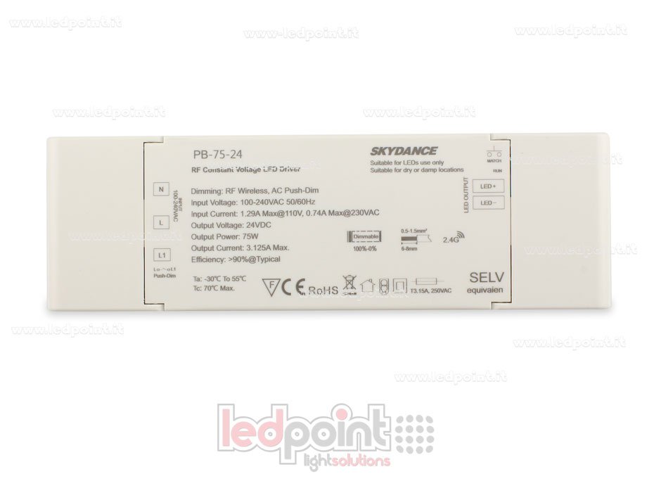Transformateur 75W 24V  Wireless, Push-Dim SkyDance SK-PB-75-24