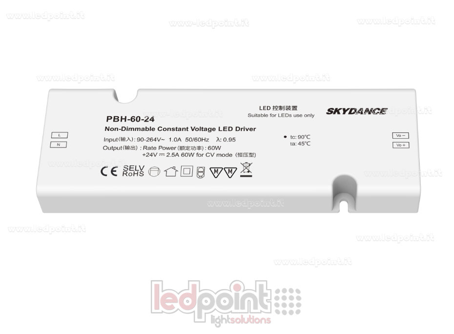 Alimentation 60W 24V compatible avec le gradateur et l'interface du capteur SK-PBH-60-24