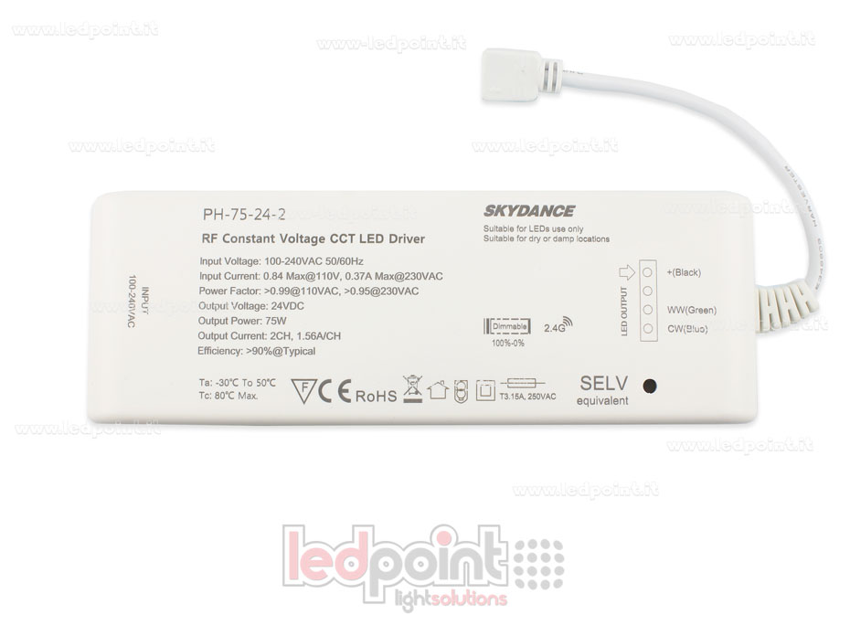 Transformateur 75W 24V, 2 canaux, Wireless SkyDance SK-PH-75-24-2