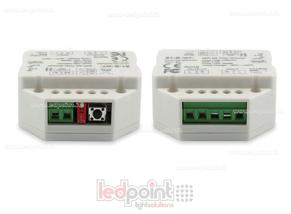 Contrôleur monocouleur triac 100/230V, push dim AC, WiFi, RF 2.4G, pour boîte de jonction murale SK-S1-B(WT)