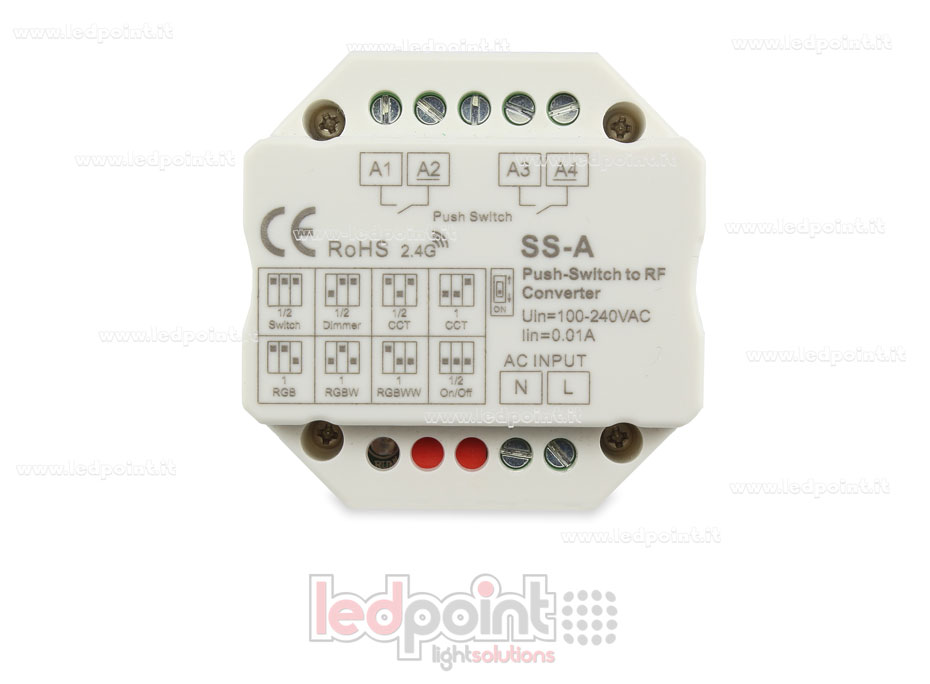 Télécommande push dim, 1 ou 2 zones, monochromatique, CCT, TGB, RGBW et RGB+CCT, RF 2.4G, pour la  boîte de jonction murale SK-SS-A