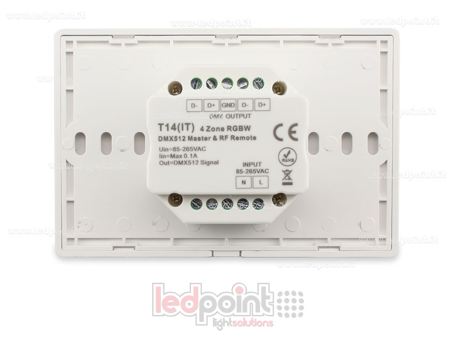 Télécommande maître RGBW 4 zones blanc murale RF2.4G + DMX512 120*80 par boîte 503 SK-T14(IT)-W