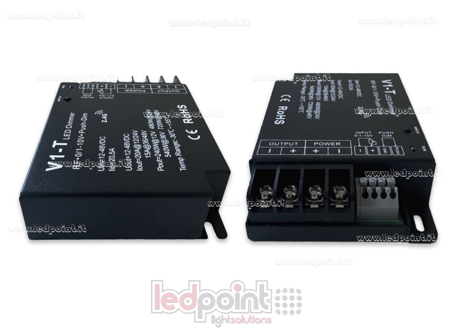 Récepteur variateur monocouleur avec bouton, 0/1-10V, 12/24V, 1ch*20A, RF 2.4G SK-V1-T