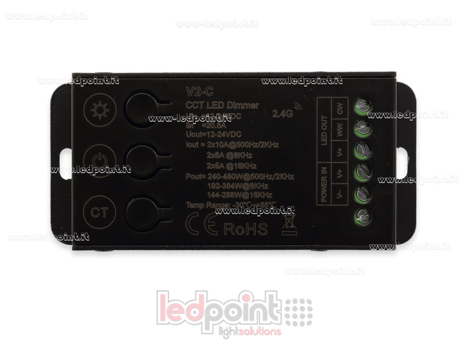 Récepteur contrôleur CCT 12-24V, 2ch*10A avec 3 boutons et PWM sélectionnable, RF 2.4G SK-V2-C