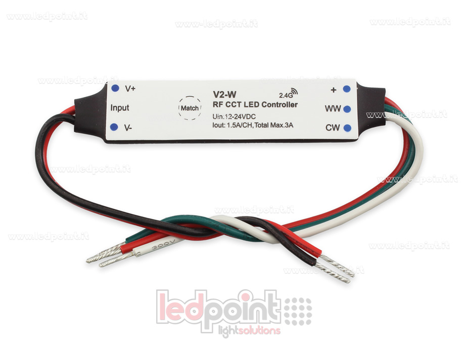 Mini récepteur variateur, pour installation profilée, CCT, 12 / 24V, 2ch 1,5A / CH, RF 2.4G SK-V2-W