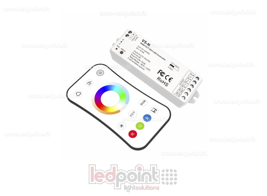 Kit télécommande + contrôleur RGBCCT 12/24 V, 5 canaux*3 A, max. 15,5 A, RF 2,4 G SK-V5-M+R17