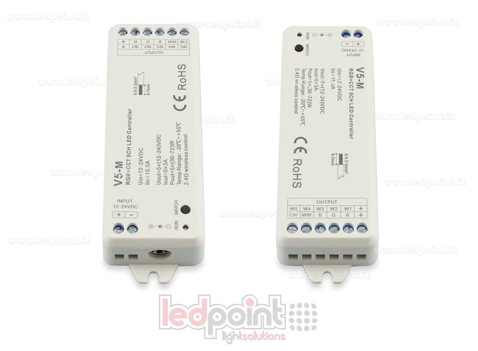 Variateur RGB+CCT 12/24V, 5ch*3A, RF 2.4G SK-V5-M
